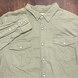 Lucky Brand Shirt Mens XL Green Western Pearl Snap Saturday Stretch